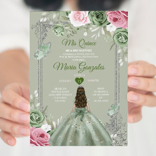 Invitation Sage Green Rose Mis Quince 15 Anos Crown