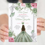 Invitation Sage Green Rose Mis Quince 15 Anos Crown<br><div class="desc">Quinceañera Sage Green Pink Silver Crown Invitation Mis Quince 15 Anos,  16e anniversaire, </div>