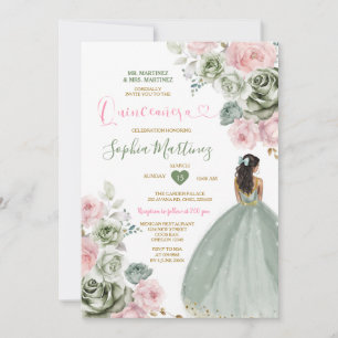 Invitation Sage Green & Rose Princesse Floral Gold Quiñceaner