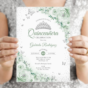 Invitation Sage Green Roses en aquarelle Quinceanera