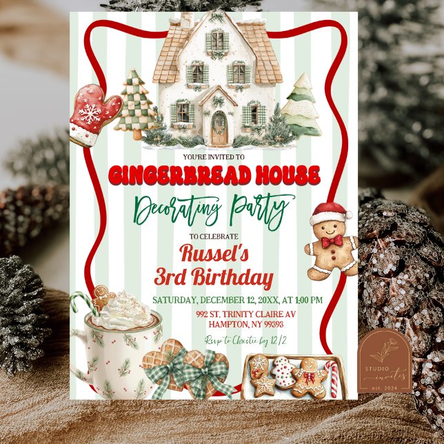 Invitation Sage Green Rustic Gingerbread Decorating Party (Créateur téléchargé)