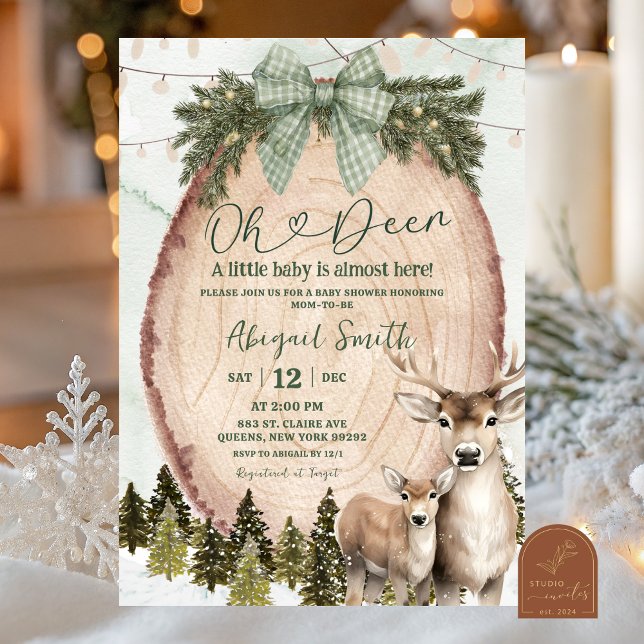 Invitation Sage Green Rustic Winter Deer Baby Shower (Créateur téléchargé)