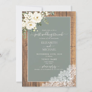 Invitation Sage Green Rustic Wood Script Post Mariage Brunch