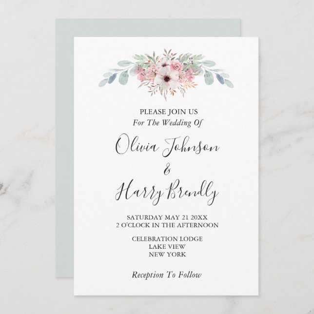 Invitation Sage Green Rustique Eucalyptus Mariage (Devant / Derrière)