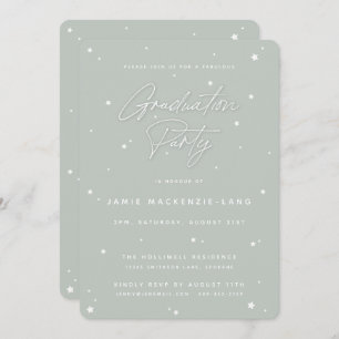 Invitation Sage Green Script et Stars Graduation Party