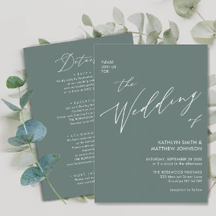 Invitation Sage Green Script Moderne Tout En Un Simple Mariag