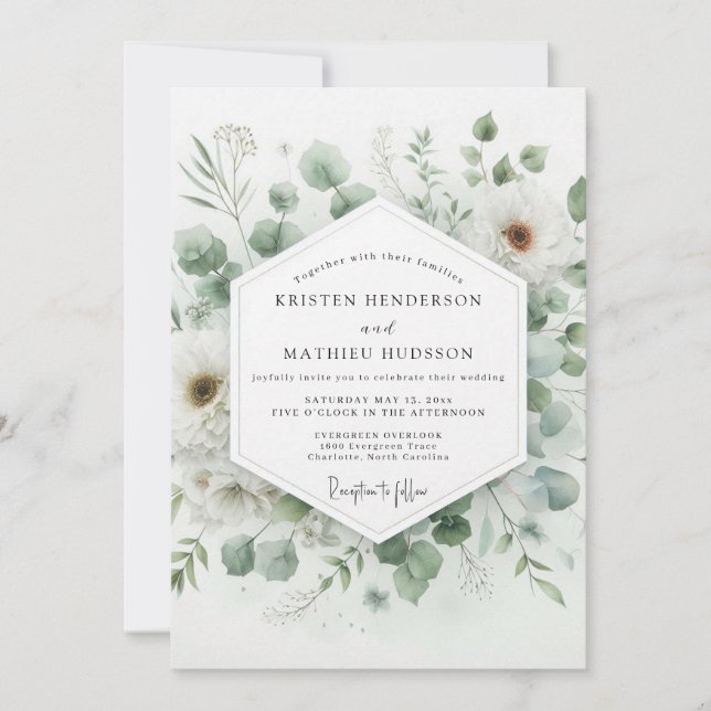 Invitation Sage Green Serene Flora Wedding (Devant)
