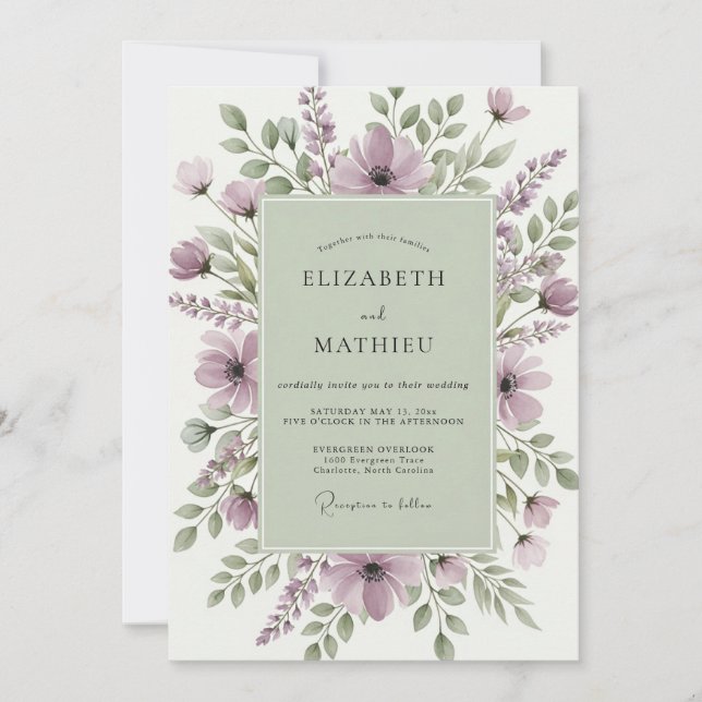 Invitation Sage Green Serene Wildflower Wedding (Devant)