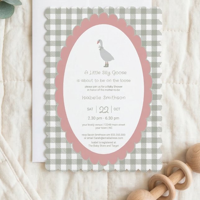 Invitation Sage Green Silly Little Goose Baby Shower QR Code  (Créateur téléchargé)