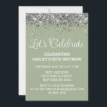 Invitation Sage Green & Silver Glitter 50th Birthday Party<br><div class="desc">Custom Glitter Invite Customized Bling,  50th Birthday Party invitation Fifty,  Let's celebrate digital Any Age,  Instant download Fifty Sixty Fifth,  Personalized 50th 60th Fiftieth Sixtieth,  Elegant Milestone template Golden Glam,  Custom 50 60 Personalised Confetti,  Adult Calligraphy Modern Stylish script,  Chic trendy simple for her,  Bling 55th 65th 45th celebration</div>