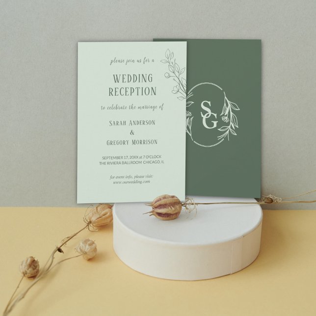 Invitation Sage Green Simple Boho Floral Mariage Réception (Créateur téléchargé)