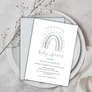 Invitation Sage Green Simple Boho Rainbow Girl Baby shower