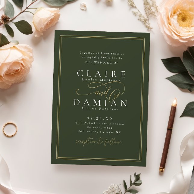 Invitation Sage Green Simple Élégance Romantique Script Maria (Sage Green Simple Elegance Romantic Script Wedding Invitation)