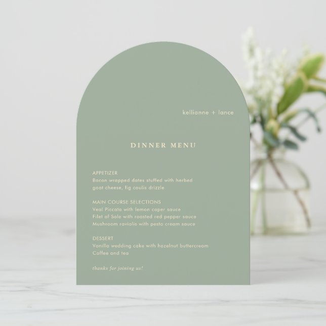 Invitation Sage Green Simple Modern Wedding Menu (Debout devant)