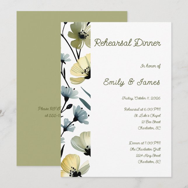 Invitation Sage Green & Soft Yellow Botanical Wedding (Devant / Derrière)