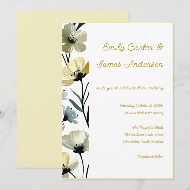 Invitation Sage Green & Soft Yellow Botanical Wedding (Devant / Derrière)