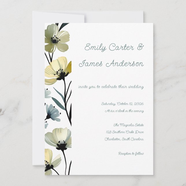 Invitation Sage Green & Soft Yellow Botanical Wedding (Devant)
