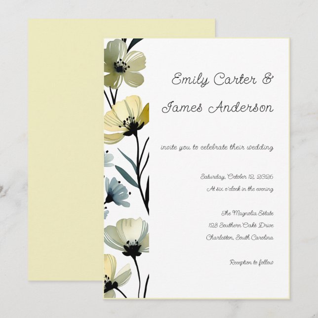 Invitation Sage Green & Soft Yellow Botanical Wedding (Devant / Derrière)