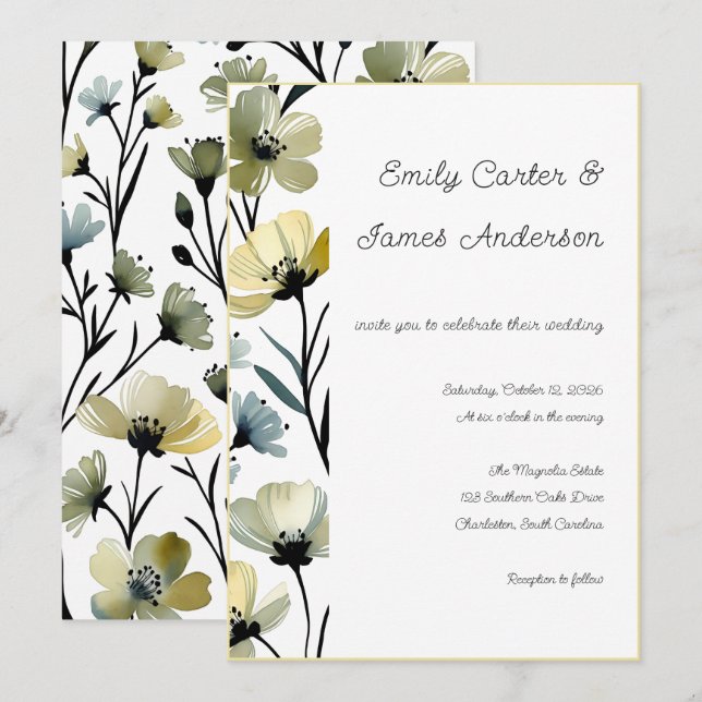 Invitation Sage Green & Soft Yellow Botanical Wedding (Devant / Derrière)