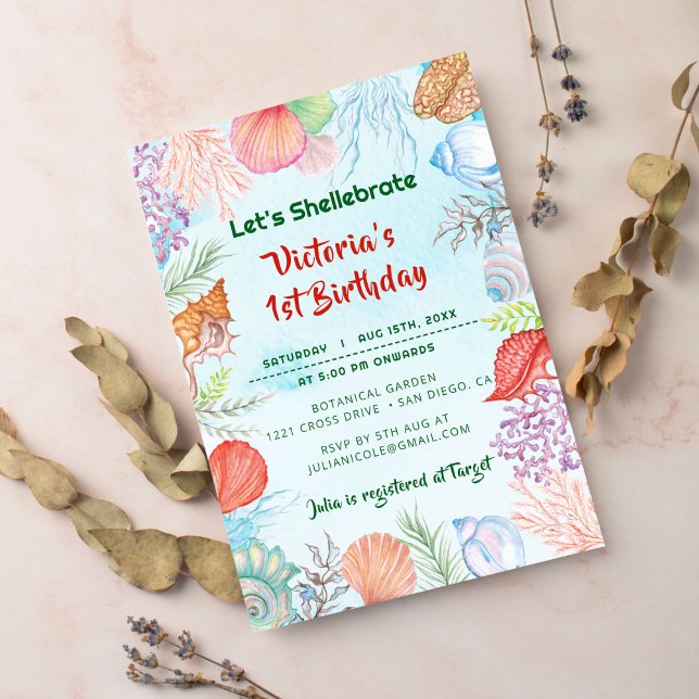 Invitation Sage Green sous-marin Seashell Photo Anniversaire (Créateur téléchargé)