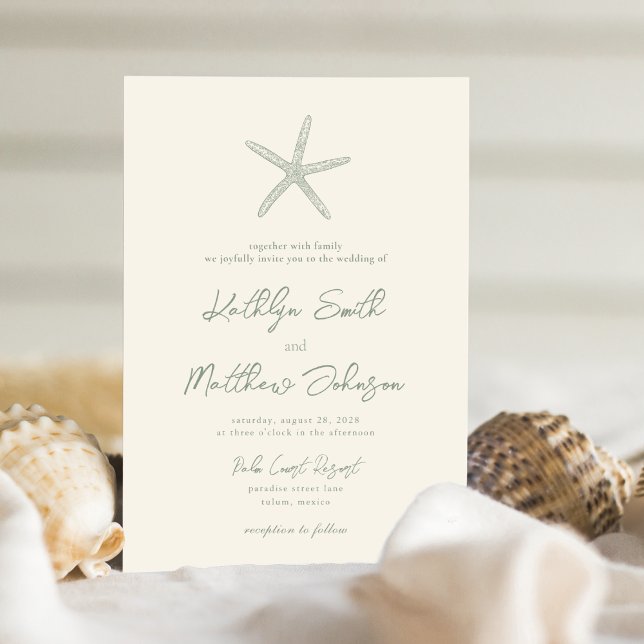 Invitation Sage Green Starfish Beach Destination Mariage (Créateur téléchargé)