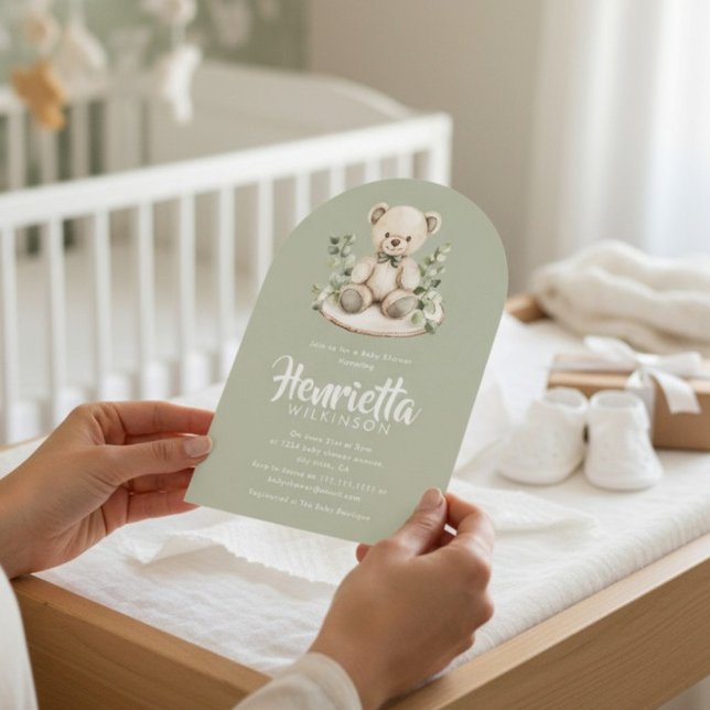 Invitation Sage Green Striped Eucalyptus Baby Shower Arch  (Créateur téléchargé)