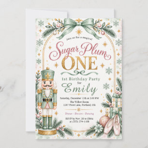 Invitation Sage Green Sugar Plum A un an 1er anniversaire
