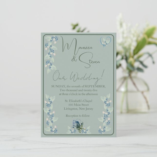 Invitation Sage Green sur le Mariage Floral Vert (Debout devant)