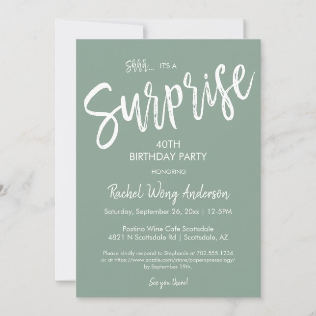 Invitation Sage Green Surprise Anniversaire Parti de retraite (Devant)