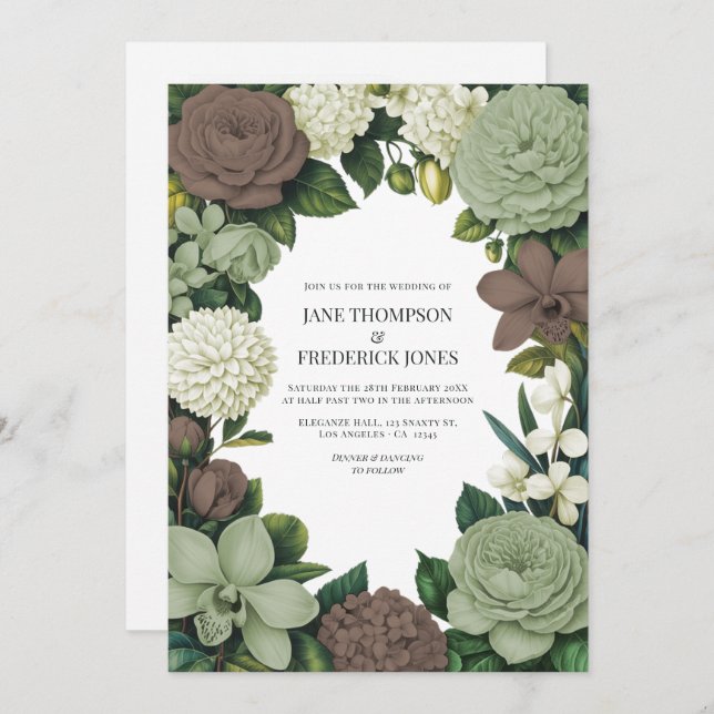 Invitation Sage Green, Taupe & Ivory Floral Wedding (Devant / Derrière)