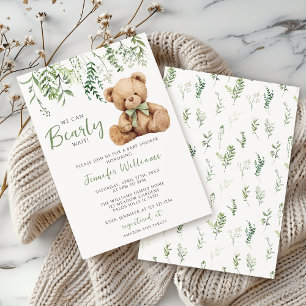 Invitation Sage Green Teddy Ours Bow Vert Bébé Garçon Douche