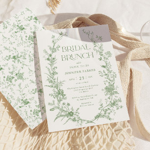 Invitation Sage Green Toile Floral Bridal Brunch
