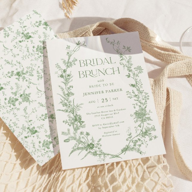 Invitation Sage Green Toile Floral Bridal Brunch (Créateur téléchargé)