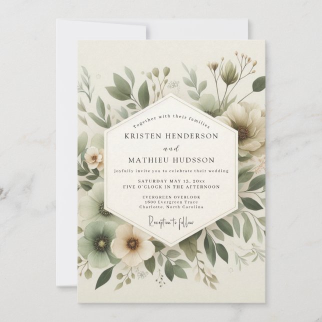 Invitation Sage Green Tranquil Botanical Wedding (Devant)