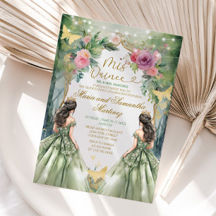 Invitation Sage Green Twin Royal Princess Forest Quinceañera