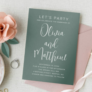 Invitation Sage green typographie script mariage + détails QR