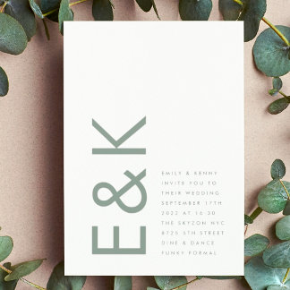 Invitation Sage Green Ultra Moderne Mariage Monogramme