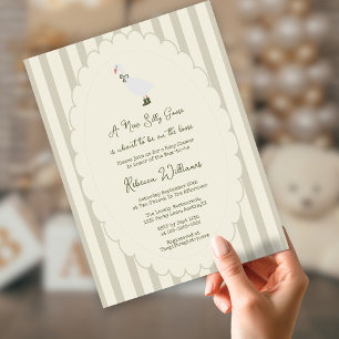 Invitation Sage Green un nouveau Baby shower d'oies soyeux
