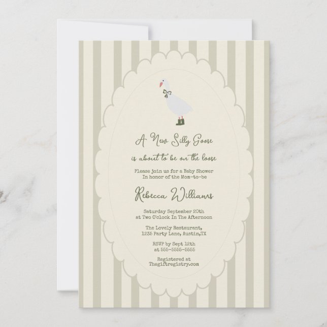 Invitation Sage Green un nouveau Baby shower d'oies soyeux (Devant)