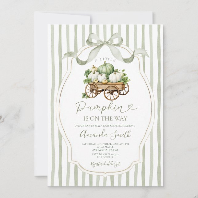 Invitation Sage Green Un Petit Baby shower Citrouille (Devant)