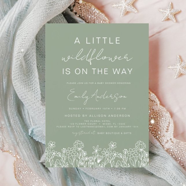 Invitation Sage Green Un Petit Baby shower Fleur sauvage (Créateur téléchargé)