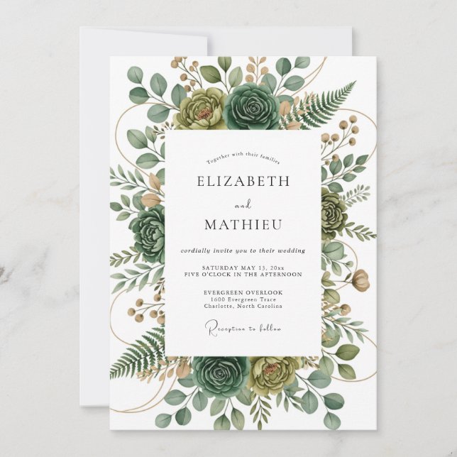 Invitation Sage Green Verdant Flourish Wedding (Devant)