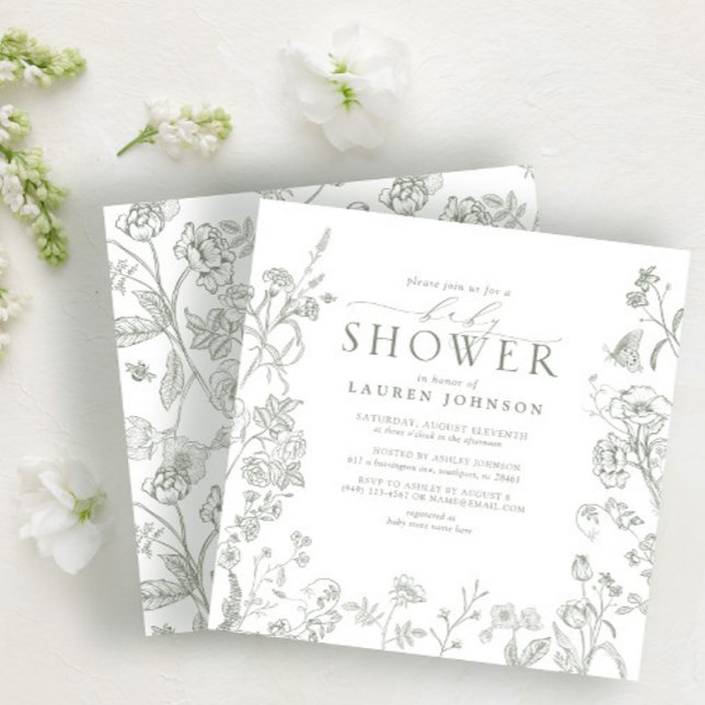 Invitation Sage Green Victorian Élégant Baby shower Floral (Créateur téléchargé)