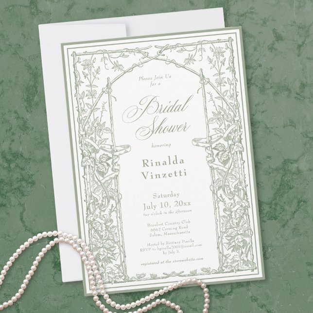 Invitation Sage Green Vintage Botanical Trellis Bridal Shower (Sage Green Vintage Botanical Trellis Bridal Shower Invitation)