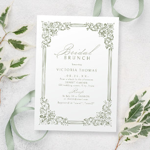 Invitation Sage Green Vintage Cadre Élégant Brunch nuptial