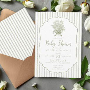 Invitation Sage Green Vintage Floral Bouquet Baby shower Bow