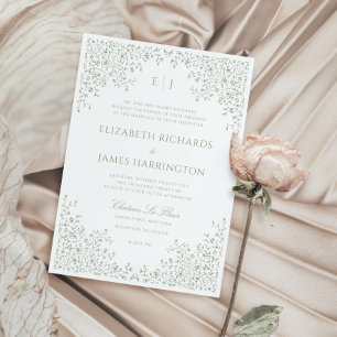 Invitation Sage Green Vintage Floral Line Art Frame Mariage