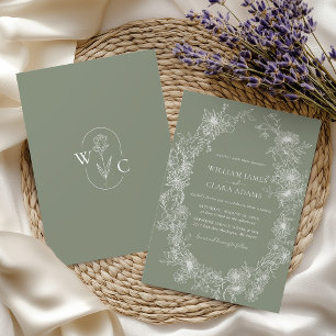 Invitation Sage Green Vintage Floral Mariage botanique