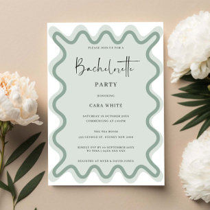 Invitation Sage Green Wavy Border Bachelorette Party