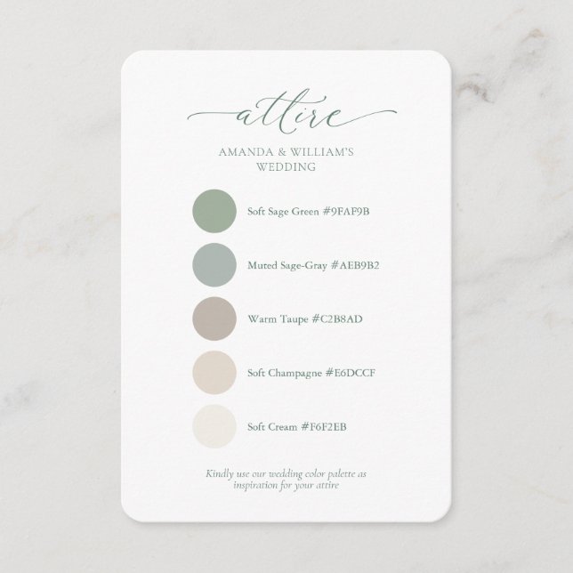 Invitation Sage Green Wedding Attire Color Palette Card  (Devant)